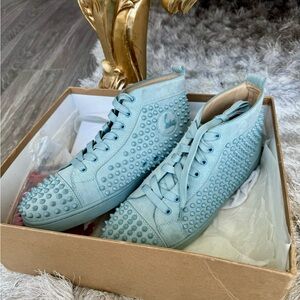 Christian Louboutin Louis Suede Blue Spikes Sneakers